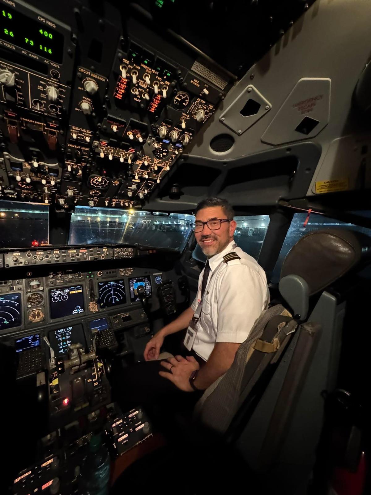 Cockpit view from a single-engine aircraft at altitude